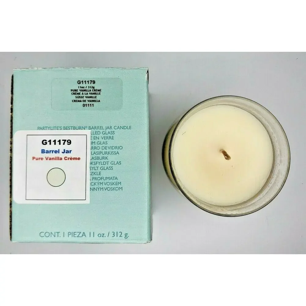 PartyLite Barrel Glass Jar Candle 11oz Pure Vanilla Creme‎ P5E/G11179